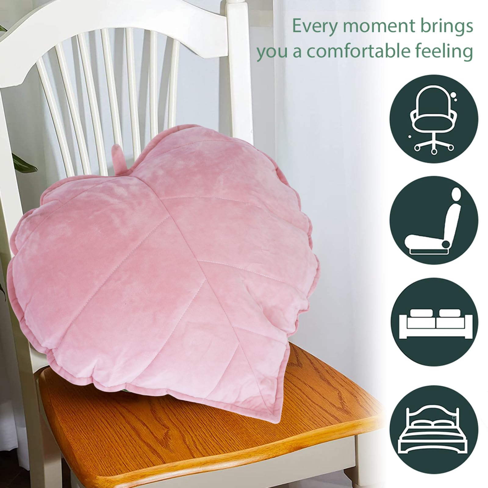 Cuscino Decorativo 3D A Forma Di Foglia 50x50 Cm – Morbido Peluche Per Divano, Letto E Cameretta – Colore Rosa