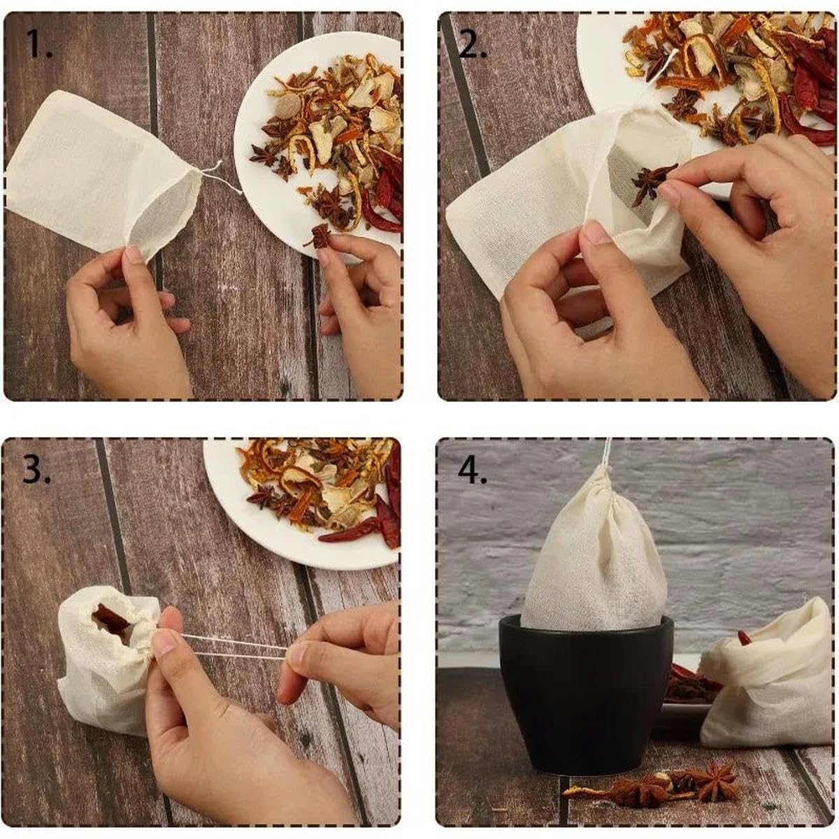 Lot De 12 Sachets à épices En Coton - 25,4 X 20,3 Cm, Réutilisables, Pour Bouillons, Thé, Fromage Ou Lait Végétal