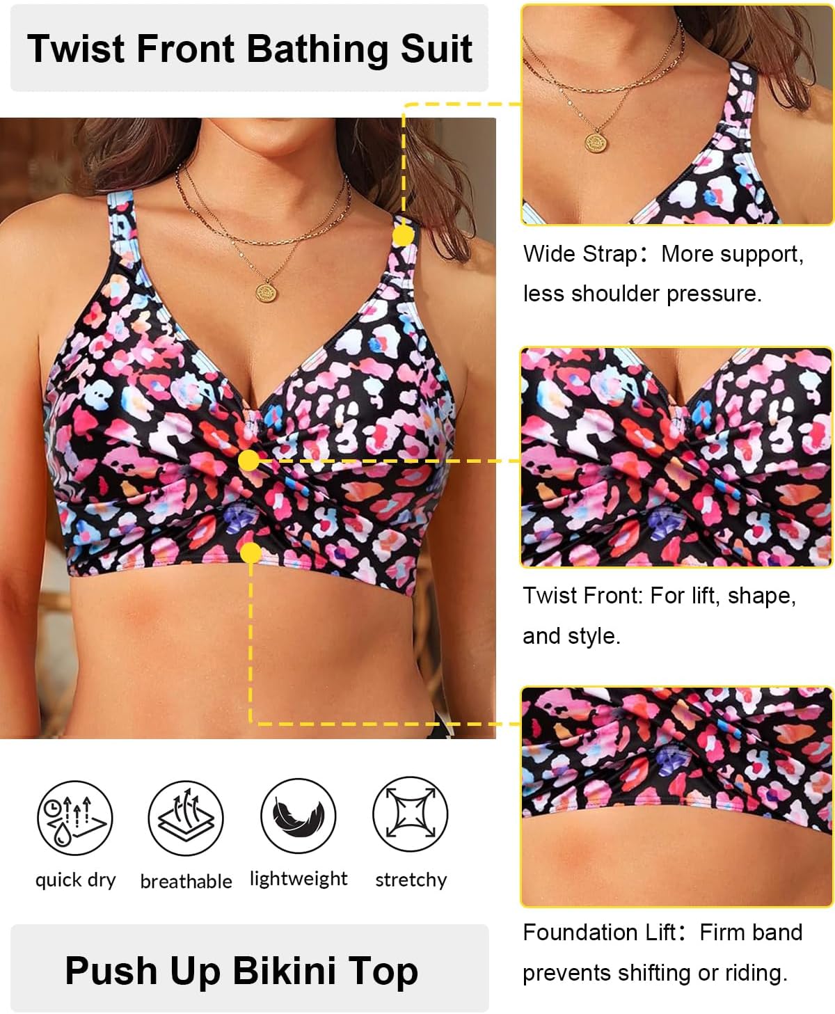 Aqua Eve Bikini Top Only Push Up V Neck Swimsuit Twist Front Bathing Suit image 5