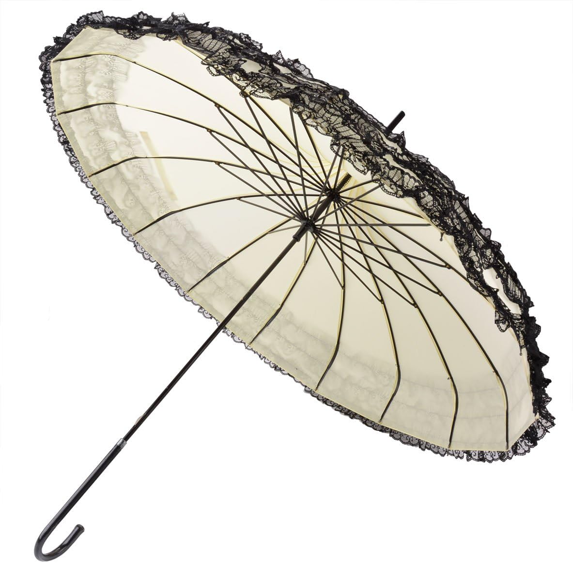 Outgeek Pagoda Umbrella Anti-Uv Parasol Sunproof Lace Trim with Hook Handle