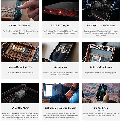 Miniatura 5 de VAULTEK LifePod Humidor - Caja de seguridad para cigarros impermeable, caja de seguridad electrónica resistente, portátil, con teclado