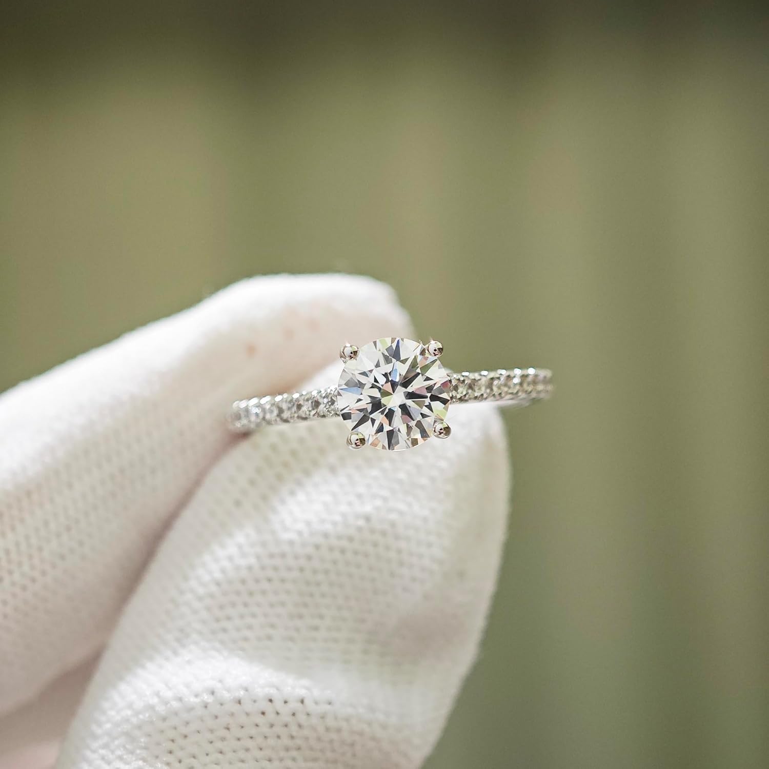 14K Gold 1.0CT Round Cut Moissanite Rings 14K White Gold Moissanite Engagement Ring 1 Carat 6.5mm Round Moissanite Rings for Women