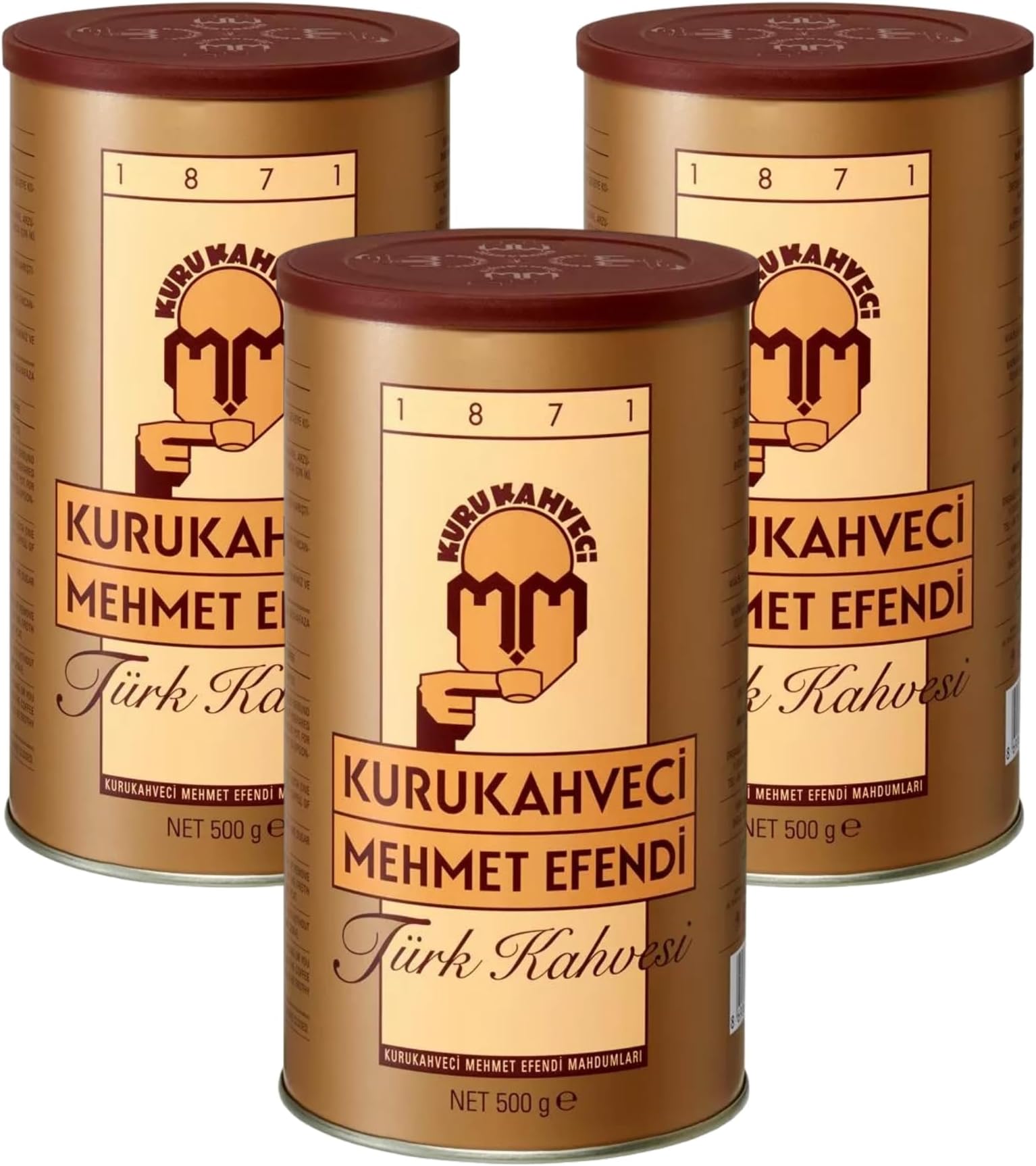Turkish Coffee, Arabica Beans, Roasted Ground,Rich Aroma, Fresh, Medium to Heavy-bodied, Original Taste Since 1871 (17.6 OZ / 500 Gr) Pack of 3