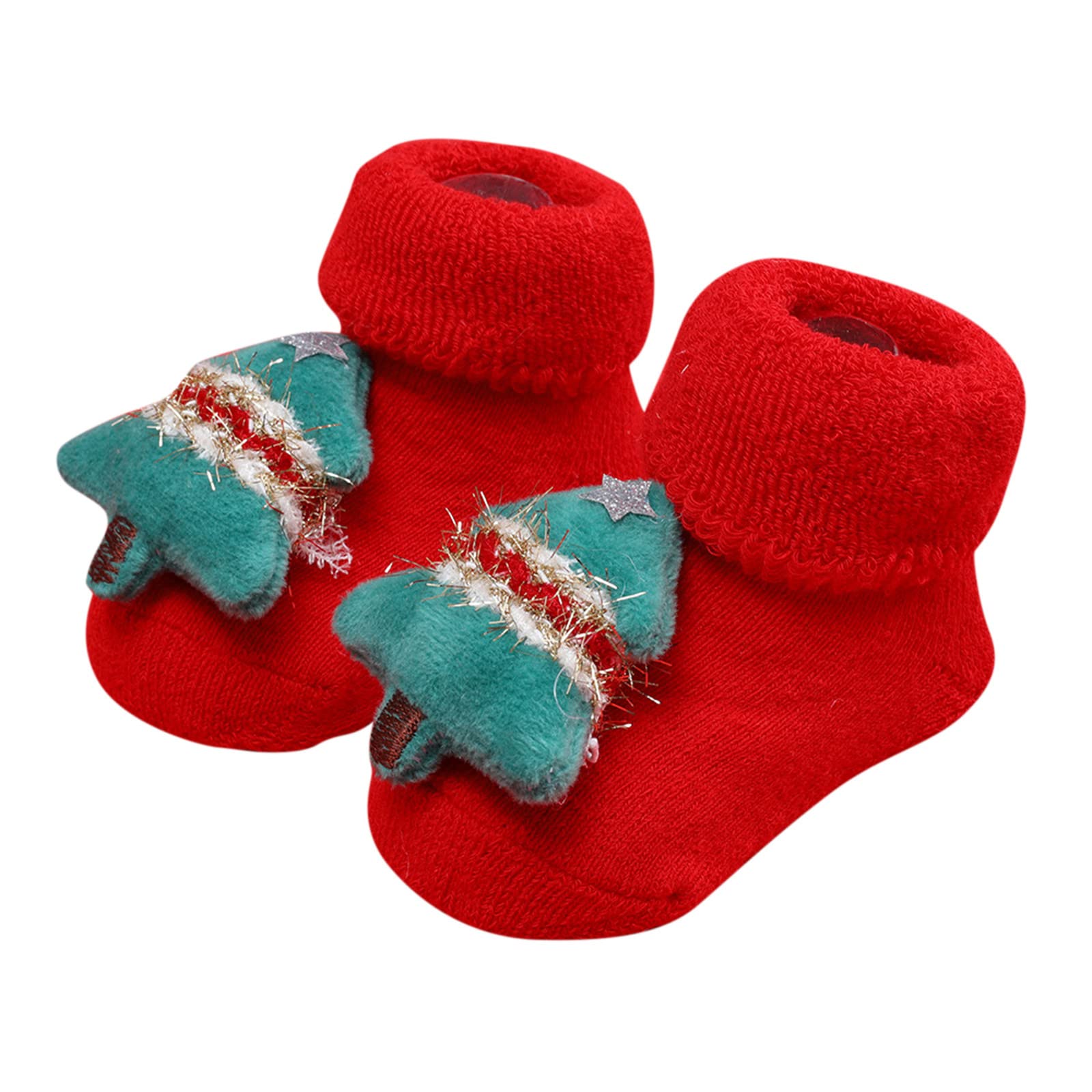 RNTOP Christmas Socks Toddler Baby Girl Boy Warm Socks Cute Santa Socks Soft Sole Non-Slip Xmas Floor Socks (C, One Size)