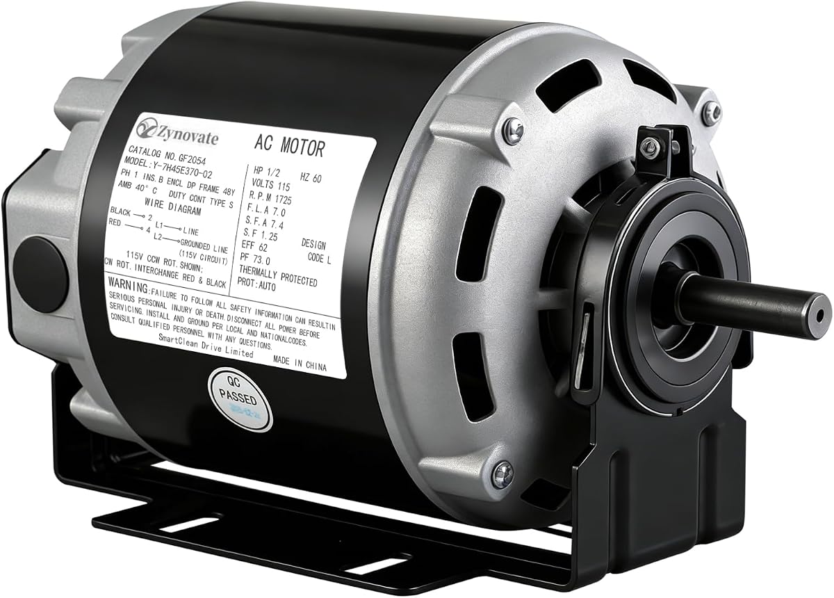 GF2054 Blower Motor 1/2 HP 115V 60Hz 1725 RPM 48 Frame Belt Drive Fan Motor | Compatible with A.O Smith GF2054, Packard 45012, Emerson 8200, GE BF-4708, Universal 811, Baldor RSP3451A, Dayton 4UE85, 7.2A