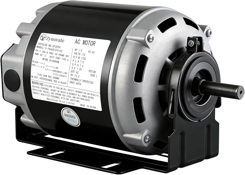 GF2054 Blower Motor 1/2 HP 115V 60Hz 1725 RPM 48 Frame Belt Drive Fan Motor | Compatible with A.O Smith GF2054, Packard 45012, Emerson 8200, GE BF-4708, Universal 811, Baldor RSP3451A, Dayton 4UE85, 7.2A