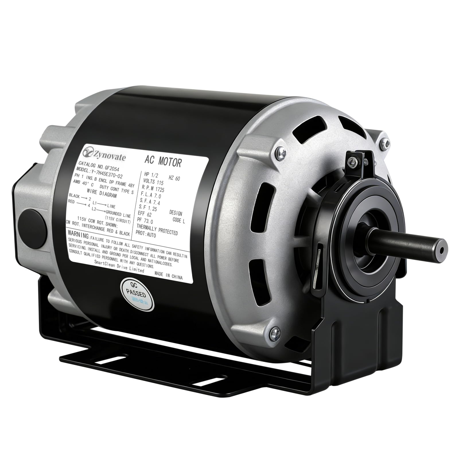 Photo 1 of GF2054 Blower Motor 1/2 HP 115V 1725RPM 48Frame Belt Drive Motor Compatible with AO Smith GF2054, Packard 45012, Emerson 8200, GE BF-4708, Universal 811, Baldor RSP3451A, Dayton 4UE85, 5-Year Warranty