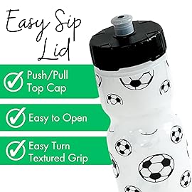 50 Strong 22oz Kids Sports Squeeze Water Bottle - BPA-Free with Pull Top Cap - Durable & Reusable for School, Boys & Girls - Made in USA - Soccer Theme