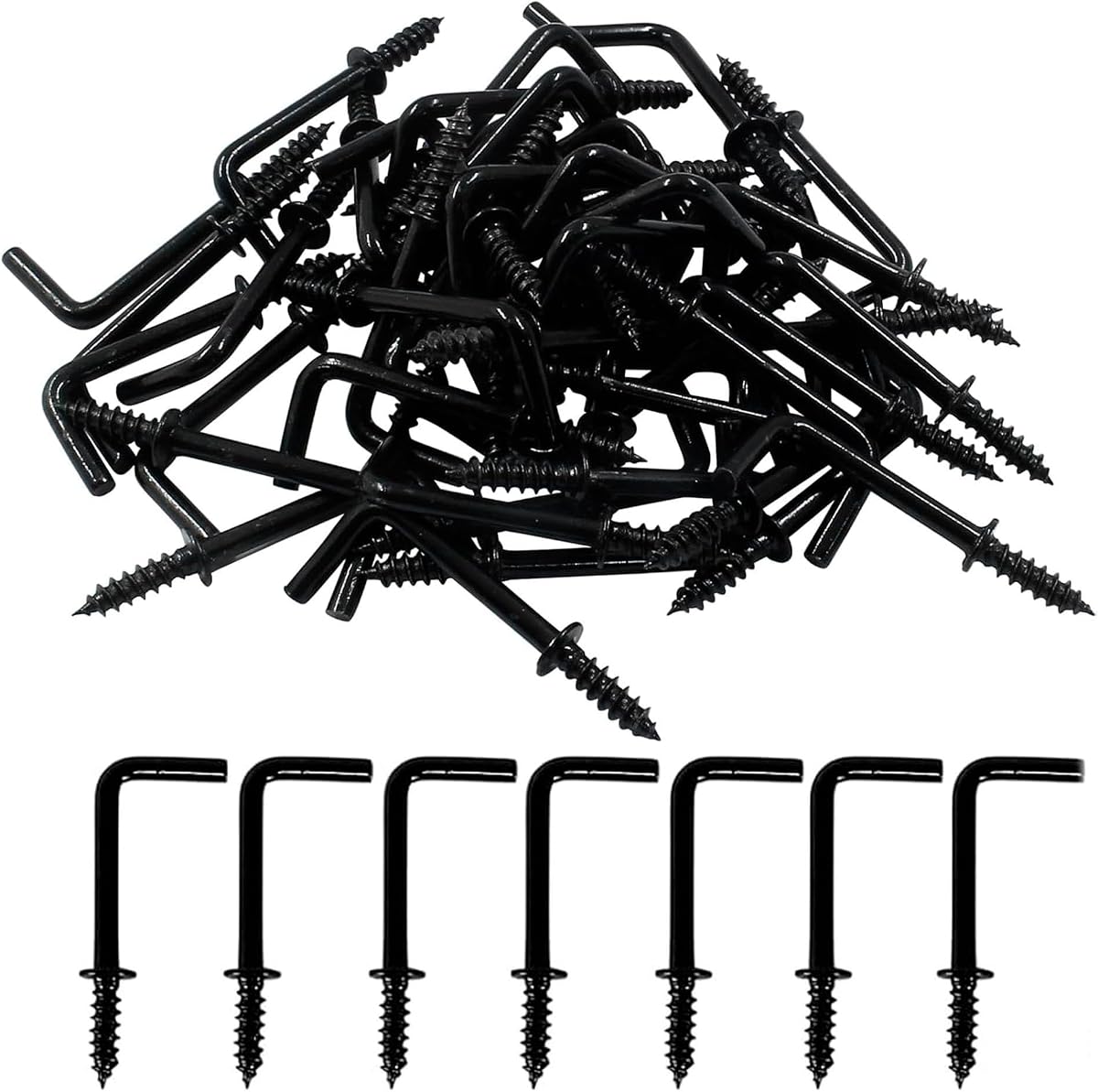 80Pcs Square Bend Hooks 1 Inch Gun Black zine Plated L Hooks, Right Angle Hooks Metal Screw-in Hooks, Shoulder Hook Screw Self-Tapping Screw Hook for Hanging