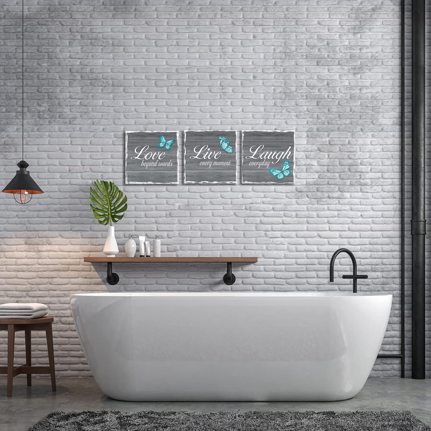 RnnJoile Live Love Laugh Wall Decor Teal and Gray Pictures for Bedroom Bathroom Decor Aqua Butterfly Paintings Framed 12x12 Inchx3pcs - Image 5