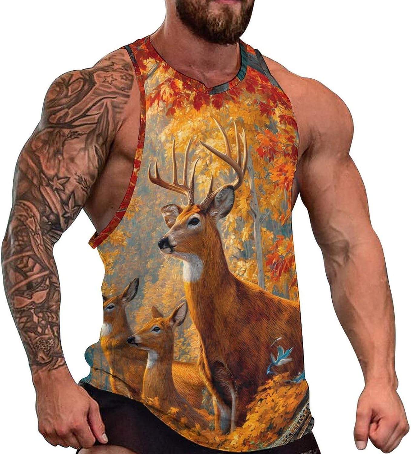 Deer Wild Animal Forests Men's Tank Tops Sleeveless Muscle T-Shirt | Print,Muscle Shirt,for Athletic Running Gym,Workout Shirts,Tee Shirts