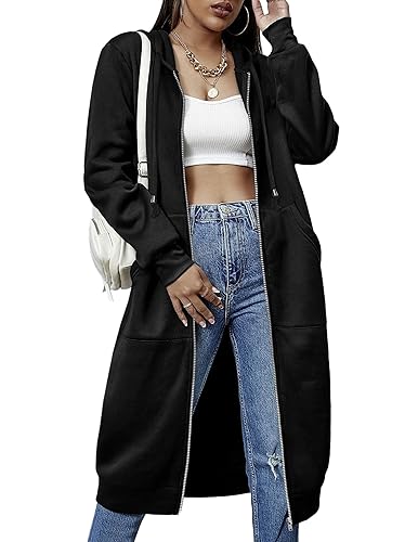 ELESOL Women Casual Zip up Fleece Hoodies Tunic Sweatshirt Long