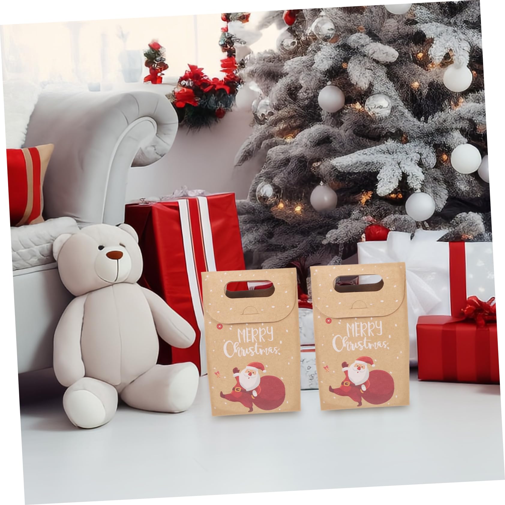 FRCOLOR 2 Juegos Bolsa De Papel Kraft Navideña Bolsa De Papel De Vacaciones Bolsas De Dulces De Navidad Tapas Christmas Bag Bolsas Kraft Bolsas De Almacenamiento De Navidad Uds * 2