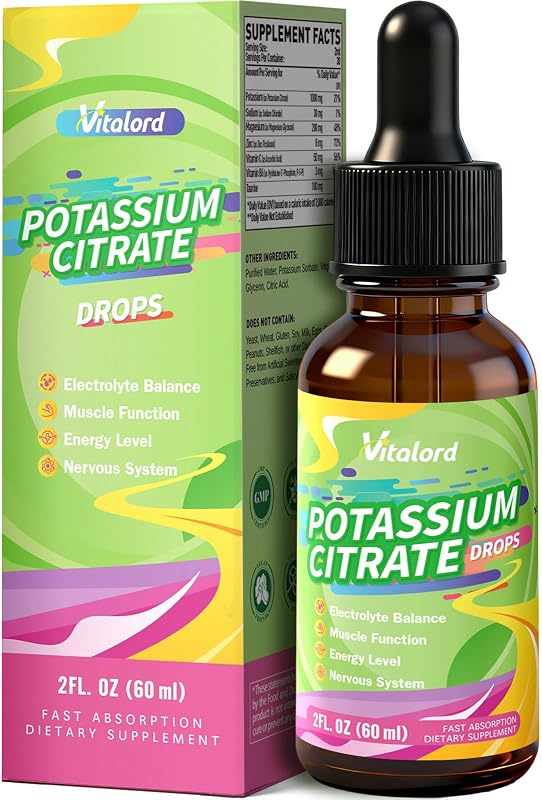 Vitalord Suplemento líquido de potássio com citrato de potássio 1000 mg, magnésio e zinco picolinato, 30 porções, 60 mL