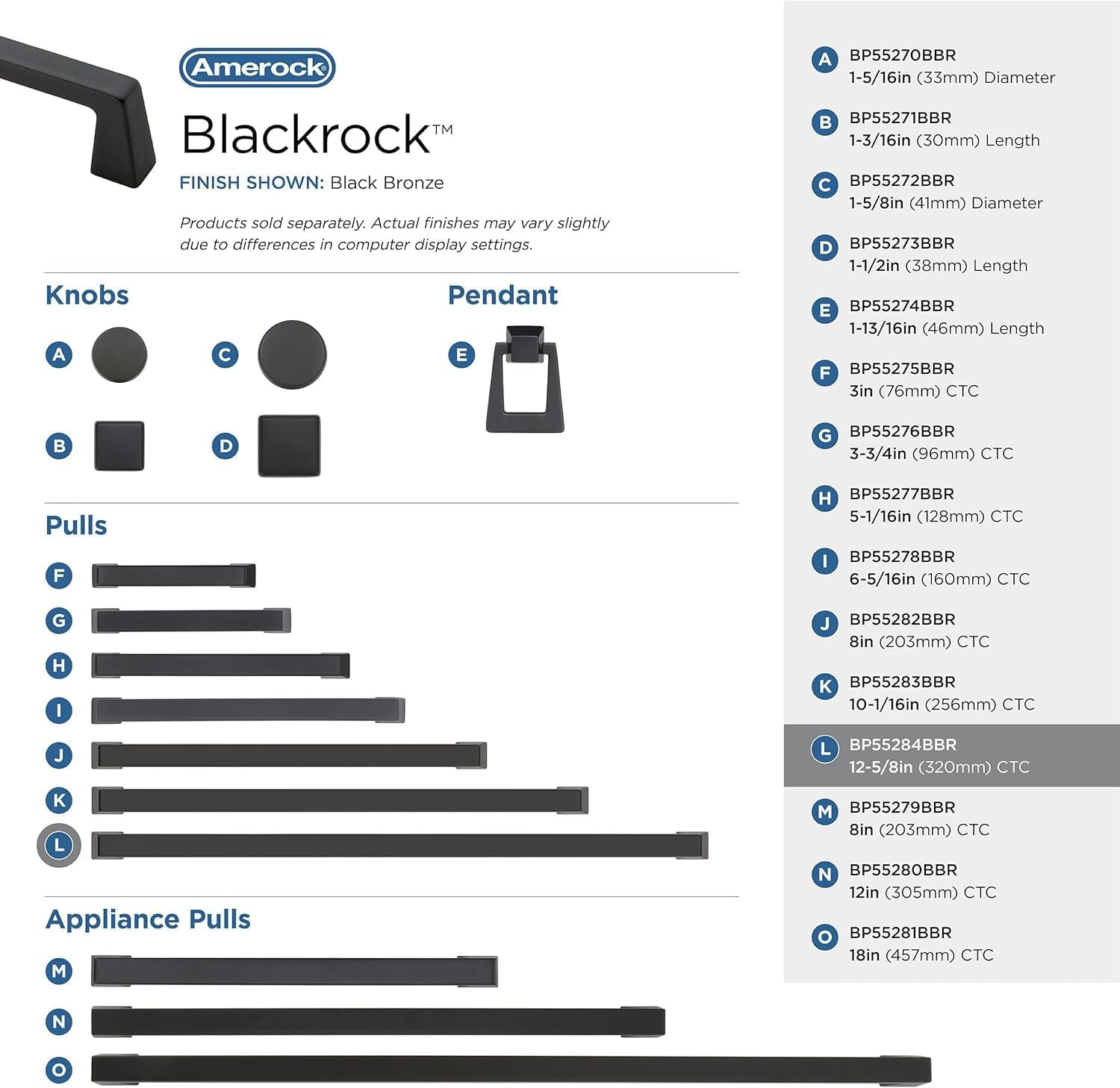 Amerock BP55284BBR | Black Bronze Cabinet Pull | 12-5/8 in (320 mm) Center-to-Center Cabinet Handle | Blackrock | Drawer Pull | Kitchen Cabinet Handle | Furniture Hardware