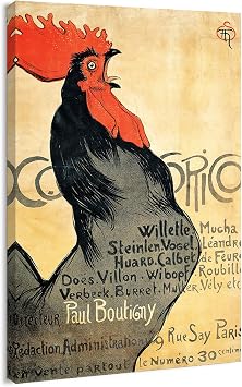 Canvas Print Wall Art - Classic Vintage Poster Cocorico with a Rooster by Theophile Steinlen - 12x18 inches