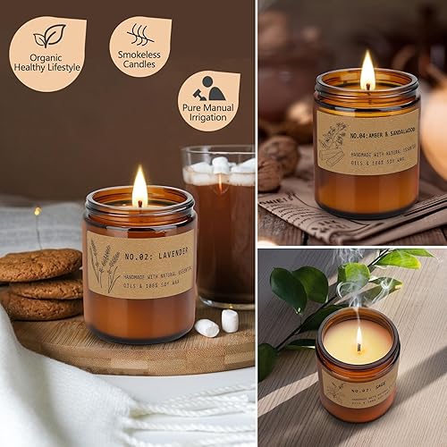 Miniatura 10 de Velas de aromaterapia para el hogar, juego de velas de regalo para aliviar el estrés, meditación, yoga, spa, relajantes, velas en tarro de ámbar