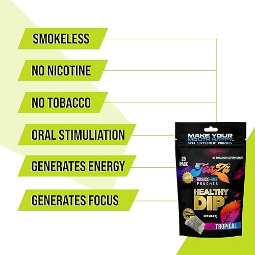 Miniatura 2 de Teaza Bolsas energéticas a base de hierbas, para masticar tabaco, alternativa sin nicotina, tabaco alternativo y inmersión saludable, sabor tropical