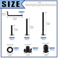 Vista 2 de Glarks 107 tornillos hexagonales negros M6 x 30/50/2.756 in e insertos roscados M6 Kit surtido de tuercas en T con arandelas planas y llave