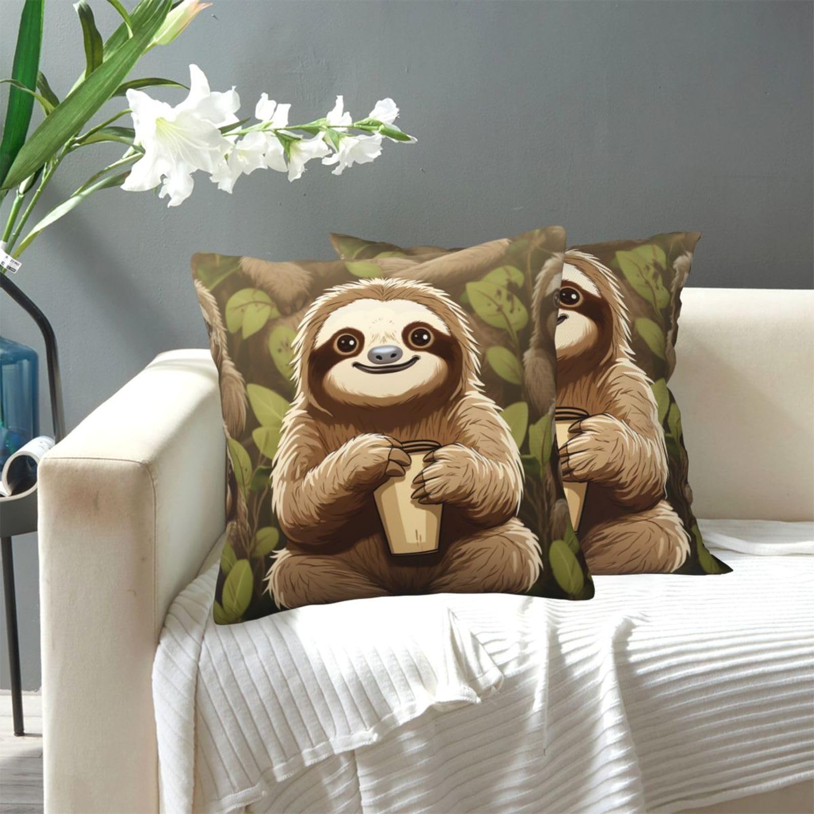 FekiLoot Decorative Throw Pillow Covers Modern Farmhouse Pillowcase Double Sided Cozy Cushion Cover for Sofa Couch Bed 18"X18" Cute Cartoon Sloth