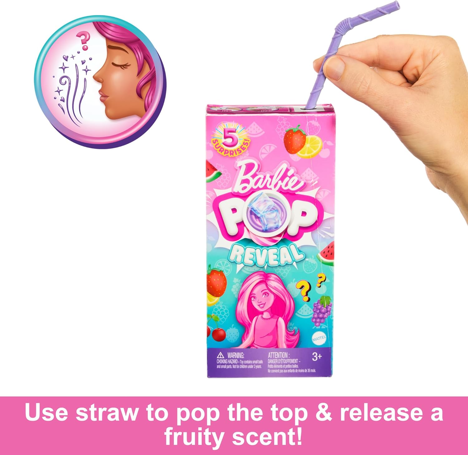Barbie Pop Reveal Chelsea Small Doll, Fruit Series with 5 Surprises Including Pop-It Pet & Accessories, Features Scent & Color Change (Styles May Vary)
