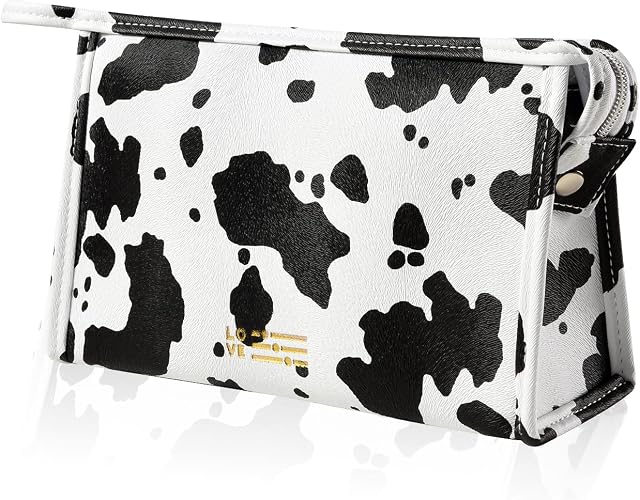 Milk Pattern Toiletry Bags, Makeup Travel Bag, Waterproof Portable PU Toiletry Bag with Zipper,Makeup Bag Small for Women Girls Toiletries, Cosmetics, Stationery