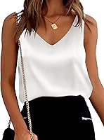 Ekouaer Women's Silk Satin V-Neck Tank Top Cami Sleeveless Summer Camisole Blouse Basic Tank Shirt