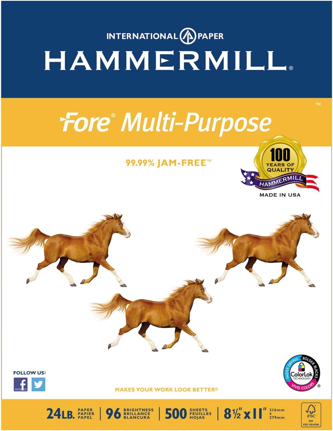 Hammermill 103283 Fore MP Multipurpose Paper, 96 Brightness, 24lb, 8-1/2 x 11, 5000/Carton