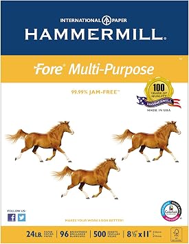Hammermill 103283 Fore MP Multipurpose Paper, 96 Brightness, 24lb, 8-1/2 x 11, 5000/Carton