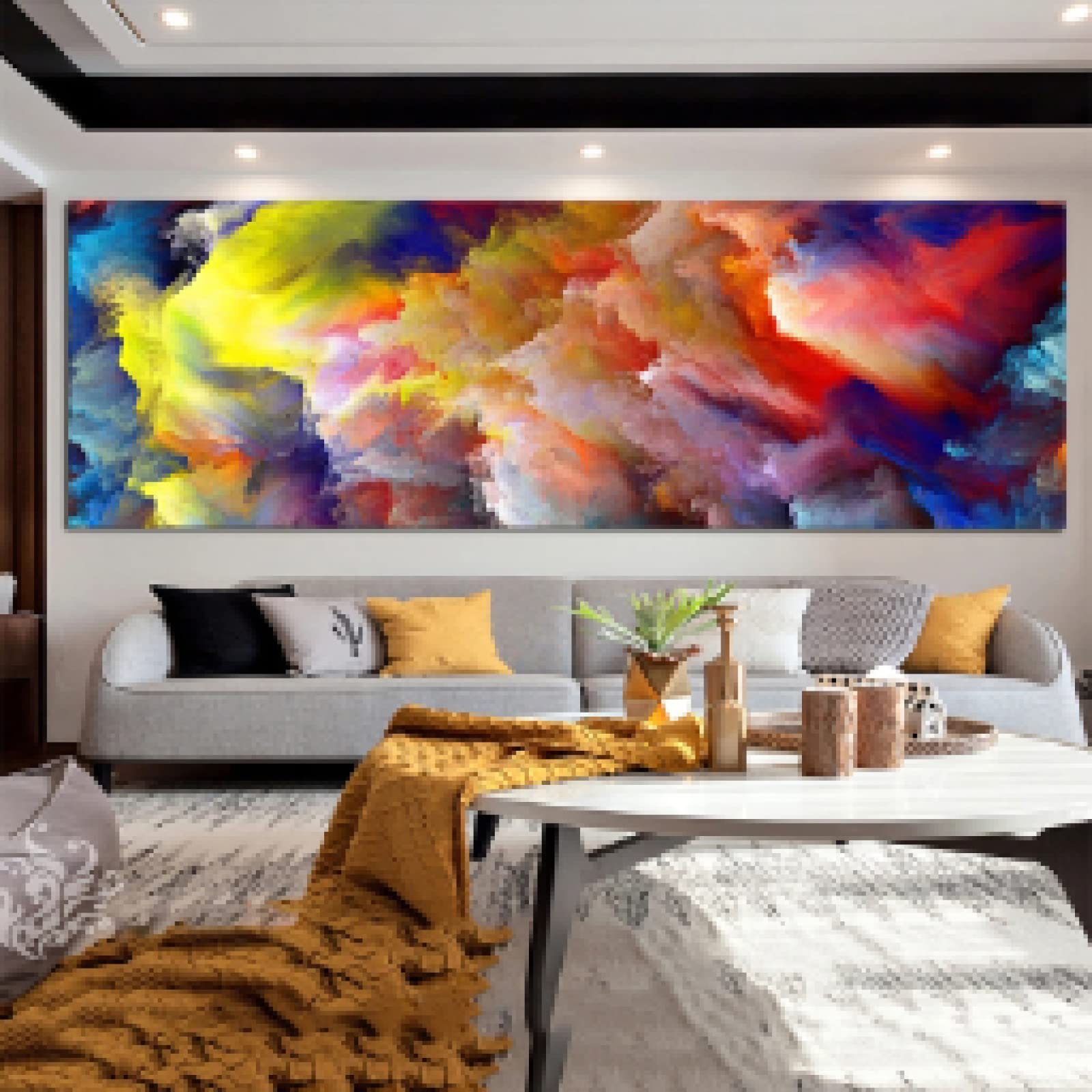 Peinture toile nuages abstraits bateau paysage 70x210cm grand format sans cadre moderne