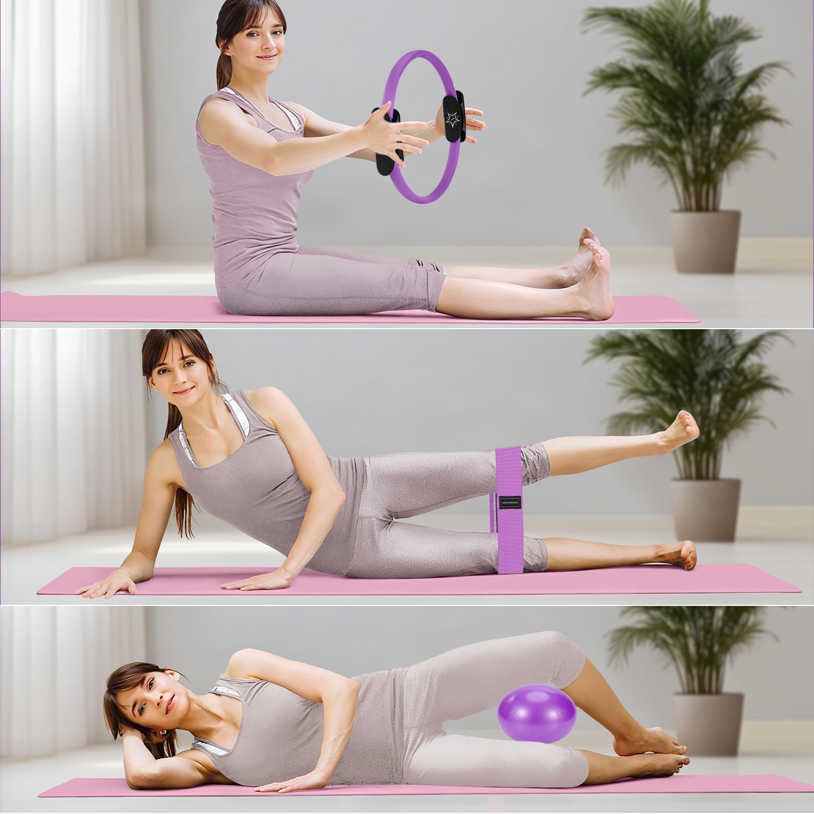 Pilates Set, Pilates Ball Pilates Ring Zubehör Set für Zuhause, Pilates Essential Kit für Frauen mit Yoga Ball, Yoga Ring, Pilatesring und Zubehör für Stretching und Fitness