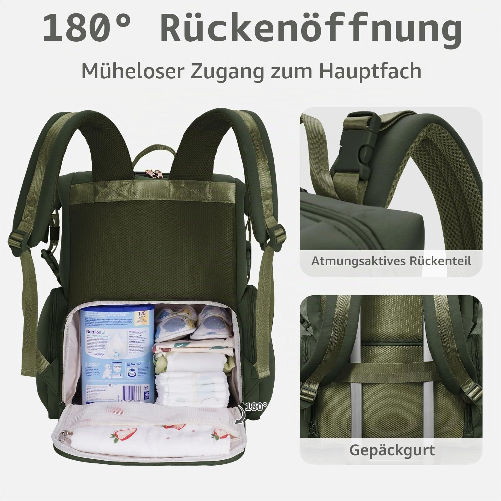 CEI-CEI Neopren Wickelrucksack Große Wickeltasche für Neugeborene, wasserdichter Reise-Rucksack für Mama und Papa mit isolierten Fächern und Wickelunterlage