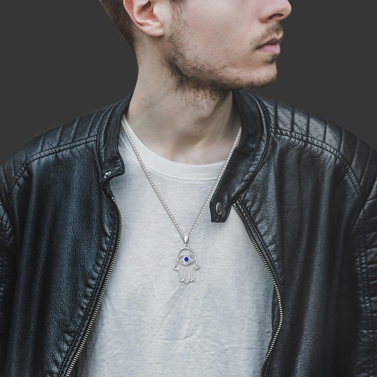 Hamsa Evil Eye Necklace 925 Sterling Silver Fatima Hamsa Pendant with Blue Cubic Zircona Luck Amulet Jewelry Gift for Men Women - Image 3