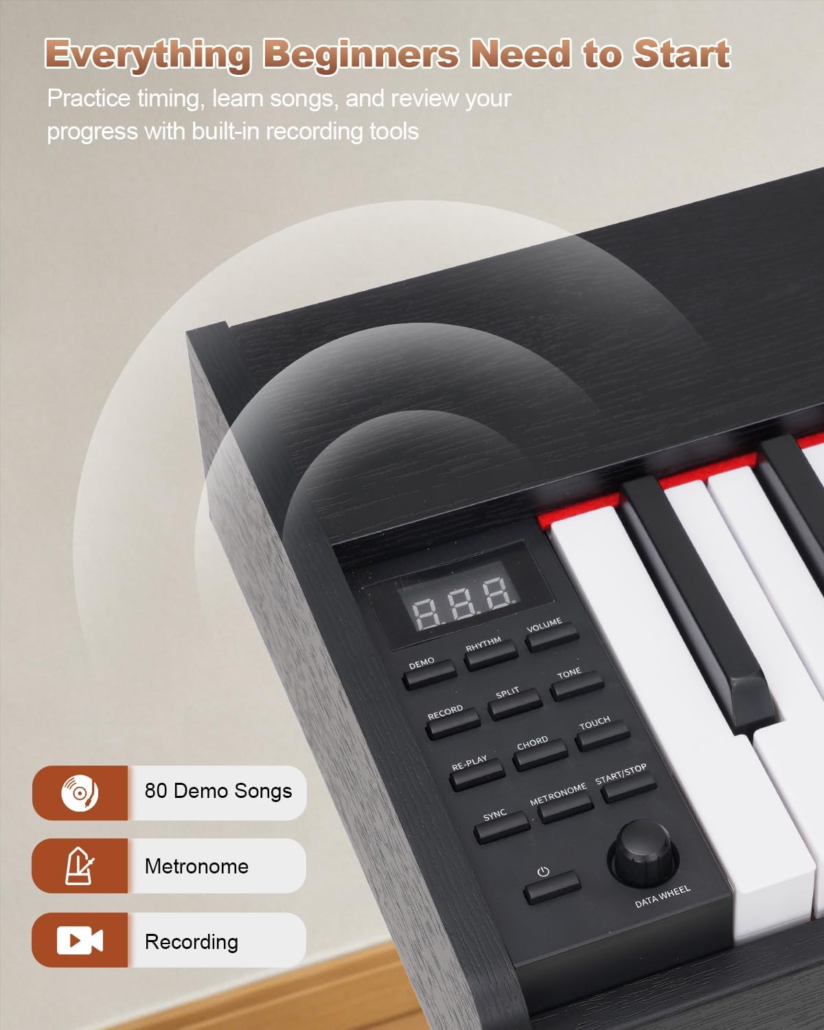 88 Key Digital Piano with Semi-Weighted Keys, Full Size Electric Keyboard for Beginners & Adults, Realistic Touch, Built-in Speakers, Sustain Pedal, Ideal for Home Practice & Learning, Black
