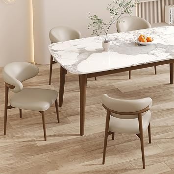 Wooden Dining Chairs 1PC, Modern Faux Leather Upholstered Kitchen Side Chairs with Curved Backrest, Farmhouse Accent Chairs, Modern Padded Chair