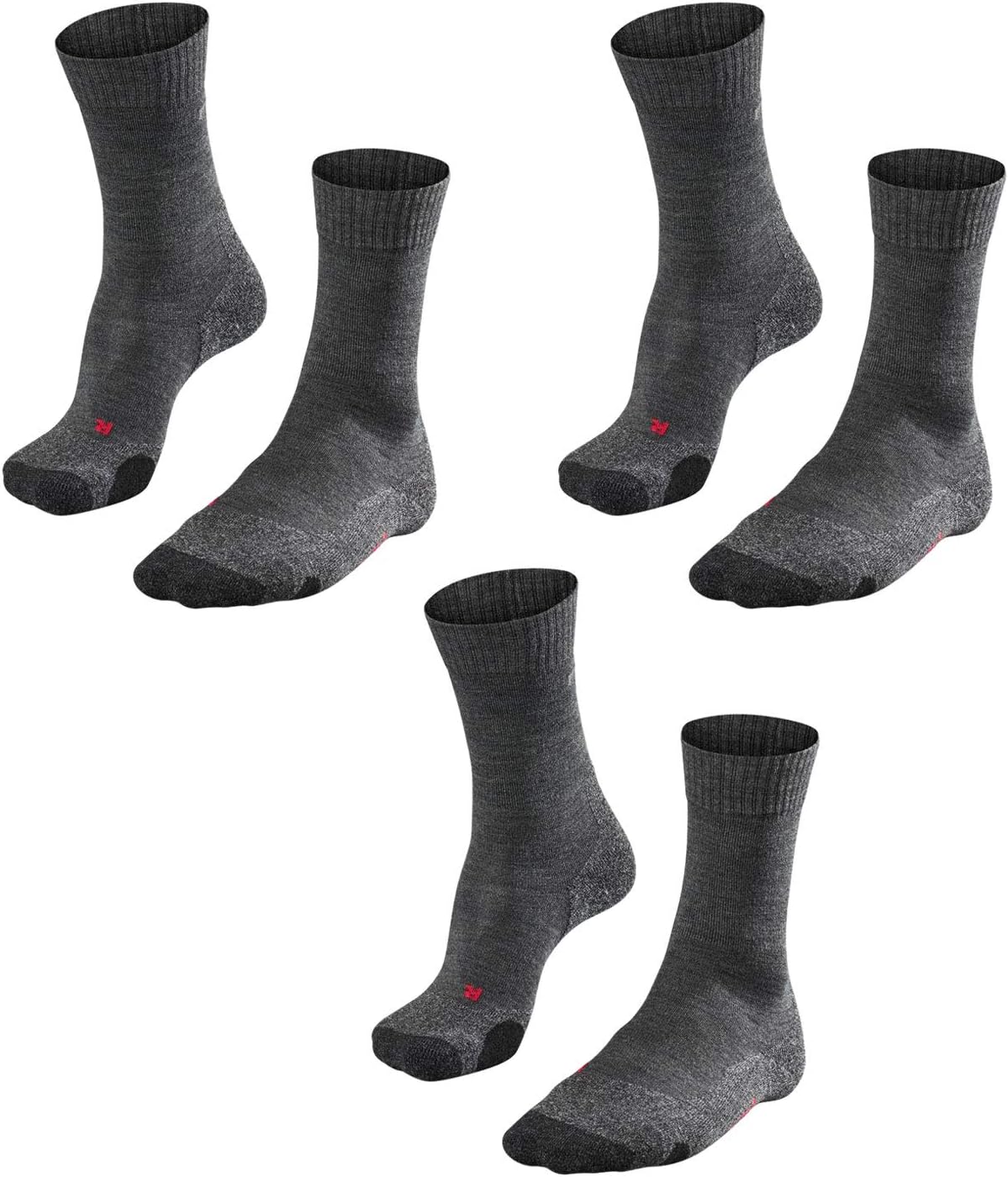 FALKE TK2 Trekking 16474 Men's Hiking Socks, 3 Pairs, Colour: Grey, Quantity: 3 Pairs (3 x 1 Pack), Size: 46-48, Item: -3180 Asphalt Melange, asphalt mel., 46