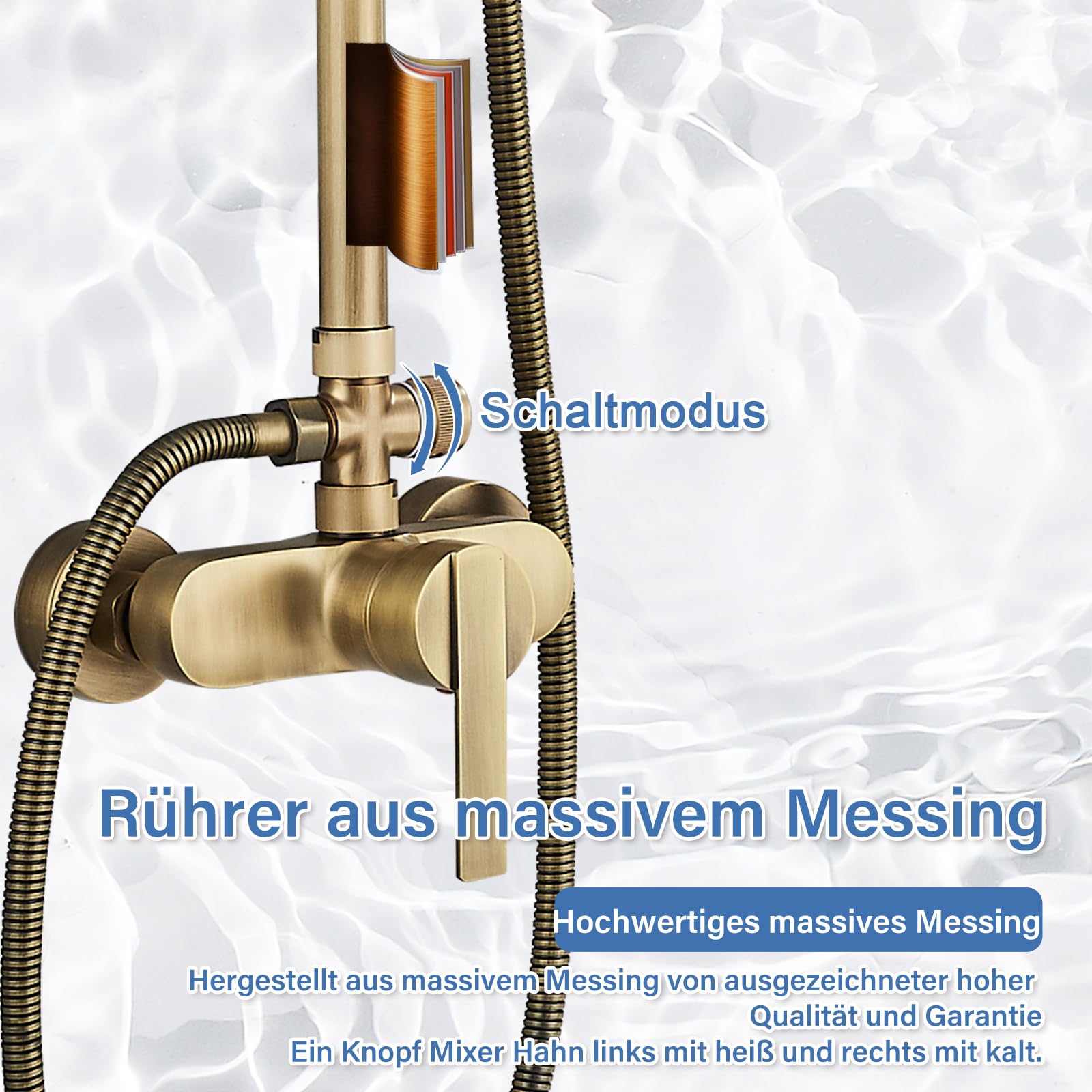 Rozin Antik Messing Duschsystem mit 8 Zoll Regendusche Duschkopf und Handbrause Einzelgriff Fertig an der Wand Montiert Retro Duschset