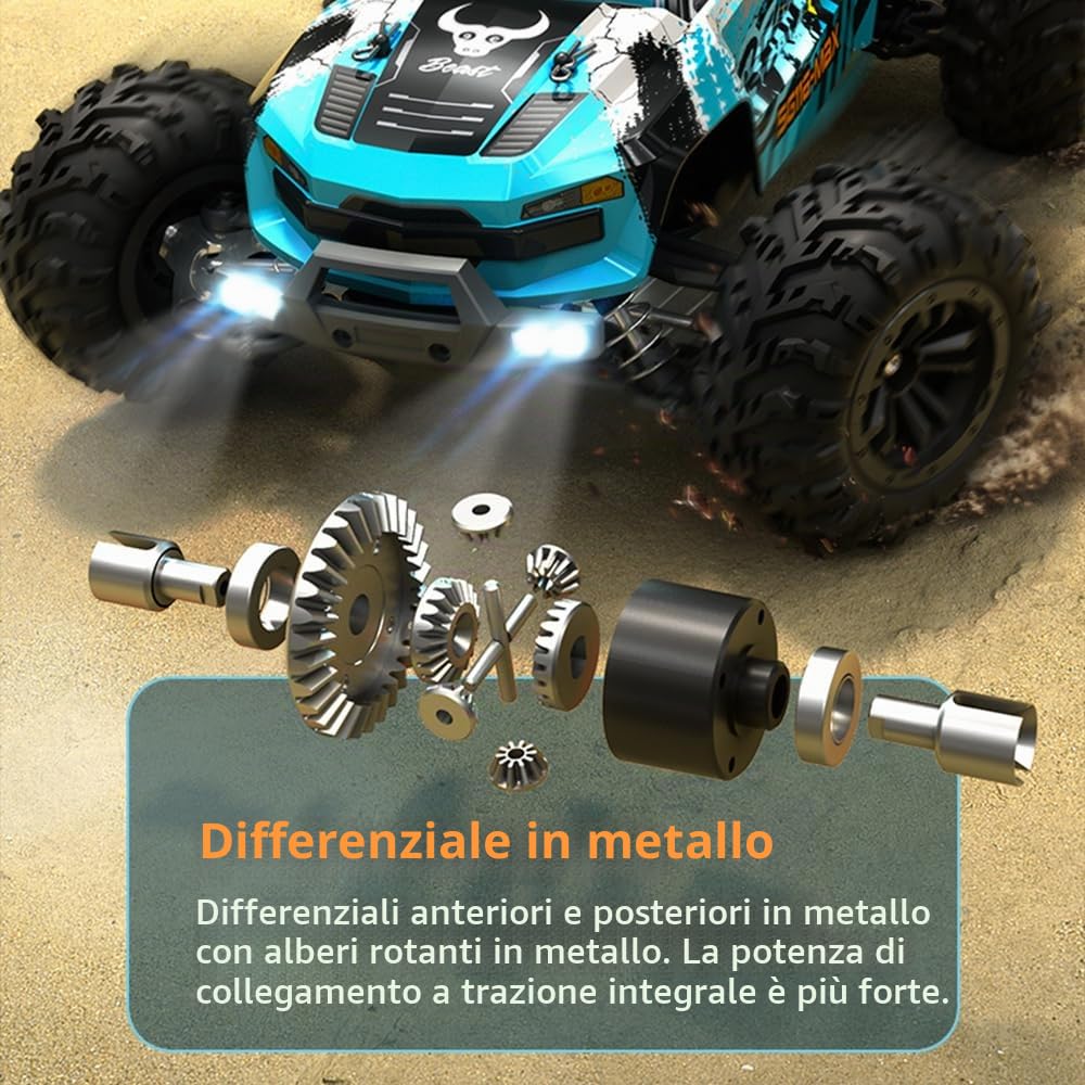 X-Verse SG116 MAX 1:16 Auto Telecomandata Professionale, Impermeabile RC Auto 80KM/H 4WD RC Alta Velocità Offroad con Motore Brushless per Adulti (3 Batterie)