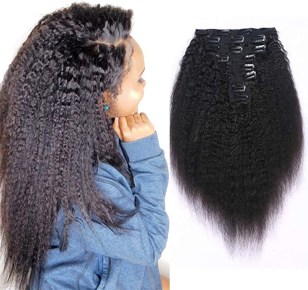 8A Unprocessed Double Weft 100% Remy Virgin Human Hair 4B 4C Afro Kinky Straight Clip in Hair Extensions 8"-20 Full Head Thick Hair 8pcs/Set(14inch, 120g/Set)