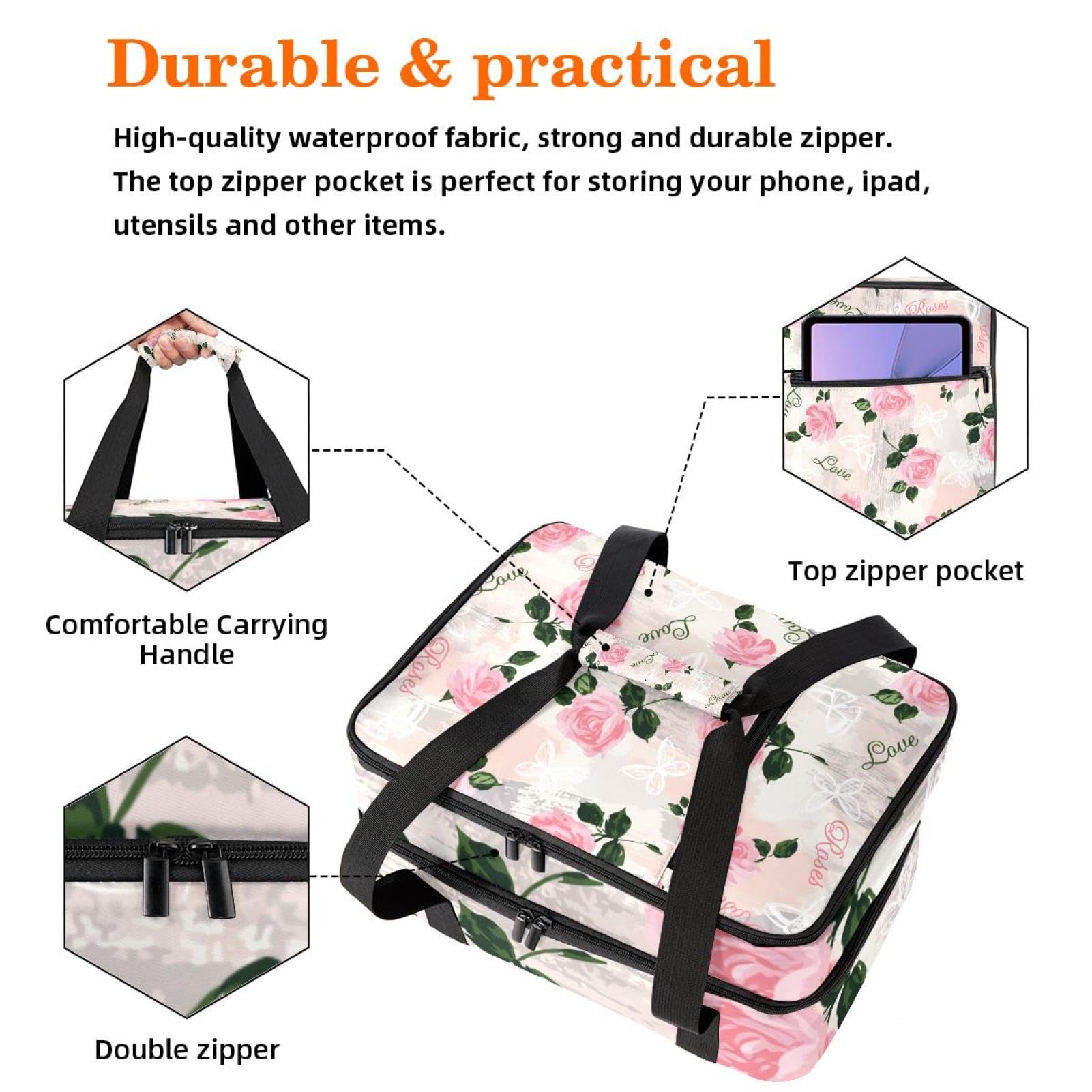 Grand sac à déjeuner isotherme pour homme et femme, double couche, étanche, étanche, réutilisable, sac fourre-tout pour le travail, l'école, le pique-nique, la plage, le camping, les voyages,