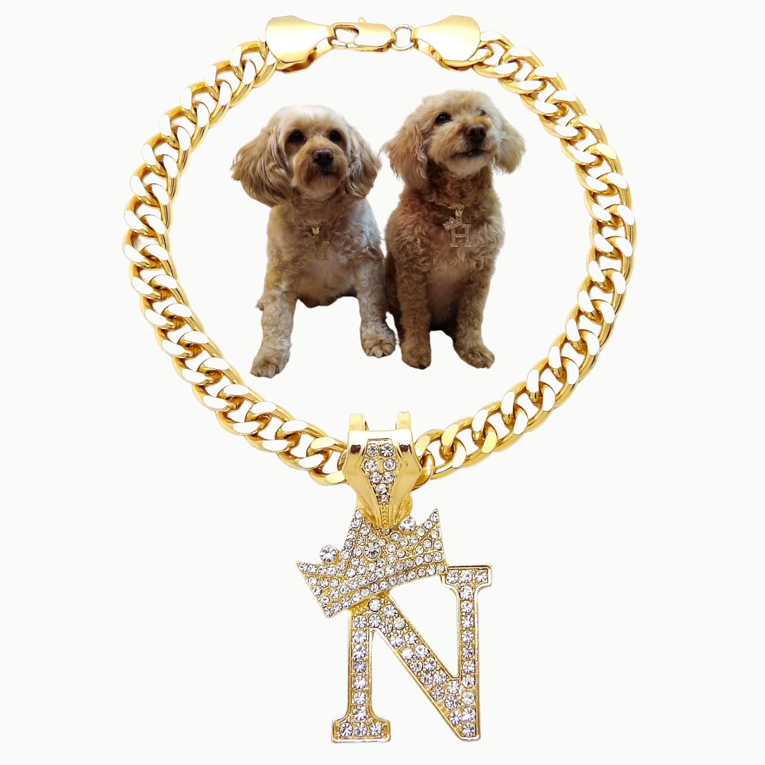 Initial Letter Cuban Chain Dog Chain Pet Chain Pet, Cat, Puppy Necklace (N, 16")