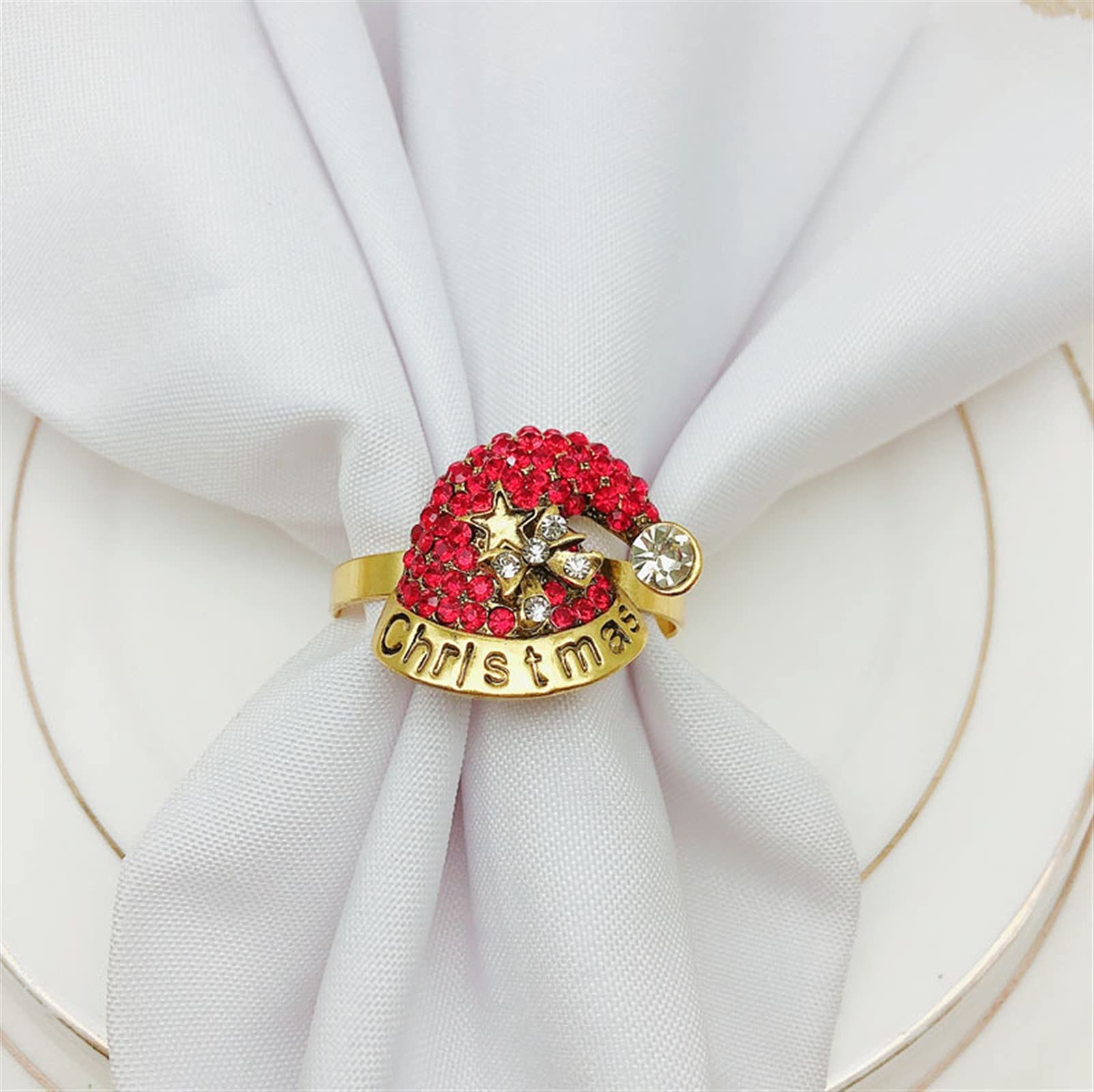 servilletero 6pcs Diamond-Studded Santa Hat Sapkin Hebilla Anillo de servilleta