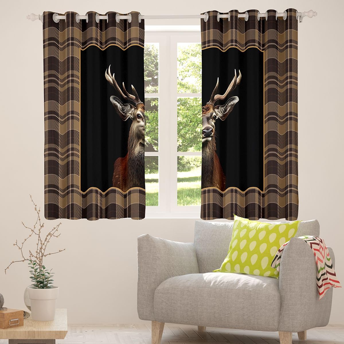 Loussiesd 3D Deer Window Treatments, 2 panele szer. 52 x dł. 63