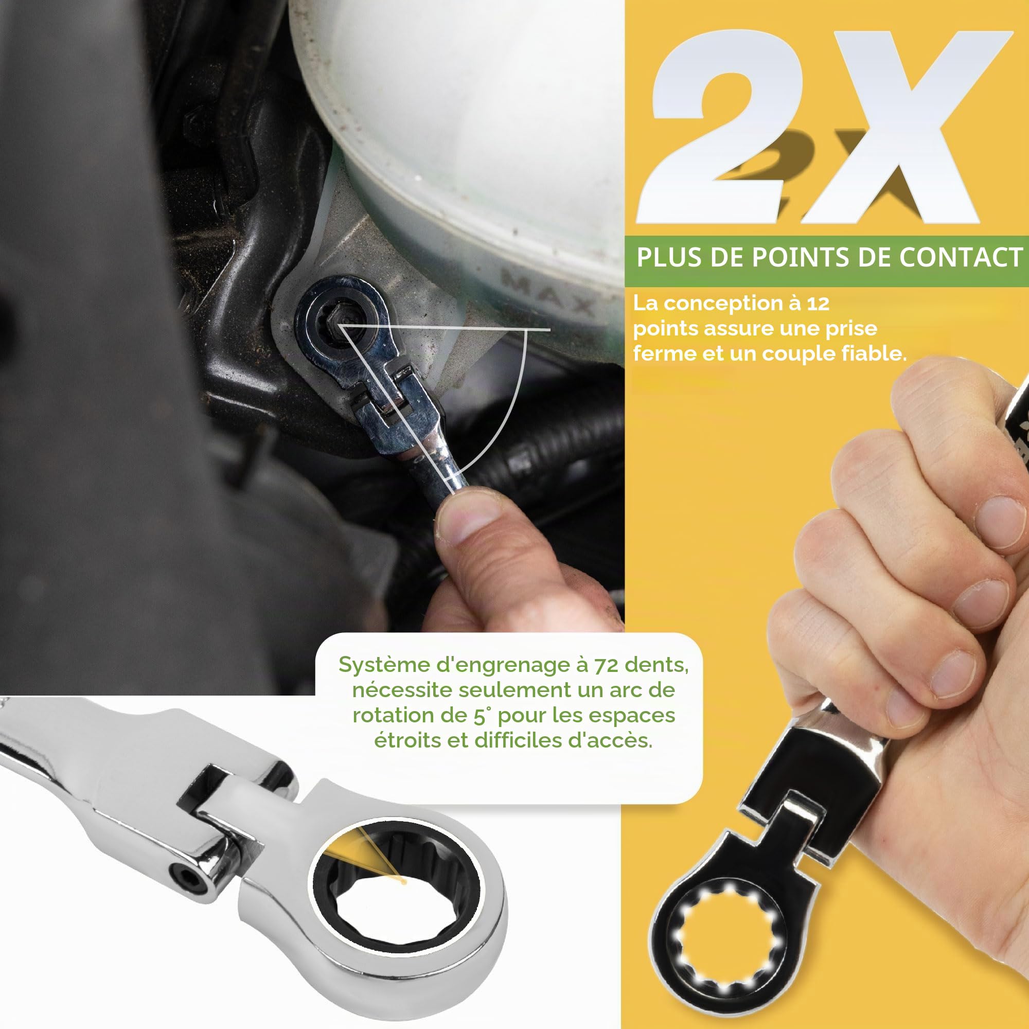 BLOSTM Jeu de clés à cliquet flexibles 8-19 mm | Tête flexible à 180°, pour bricolage et réparation - Avec pochette de rangement rétractable