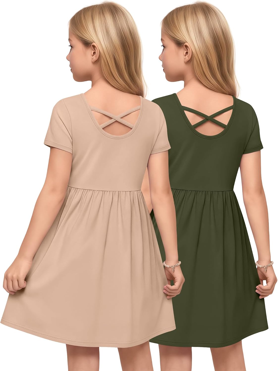 Oakgarden 2 Pack Girls' Short Sleeve Dress