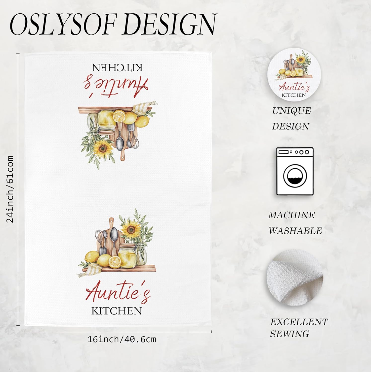 Auntie's Kitchen Towels, Mother's Day Birthday Gifts for Auntie Aunt Dish Tea Towels for Kitchen Decor, Best Aunt Gifts from Niece Nephew Decorative Hand Towels, 16x24 Inch - Image 7