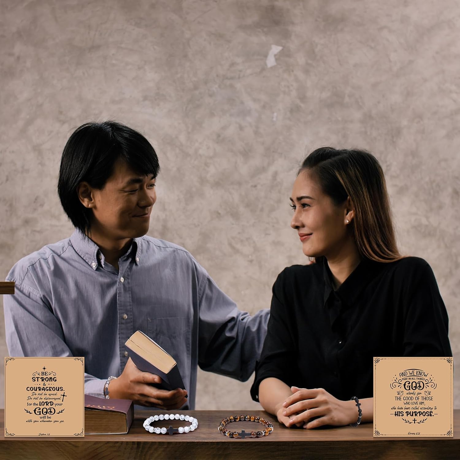 Kenning 4 Pcs Christian Cross Beads Bracelet Religious Bead Bracelet Thanksgiving Day Christmas Christian Gifts for Woman Men Cross Ribbon Charm Jewelry with Card - Image 5