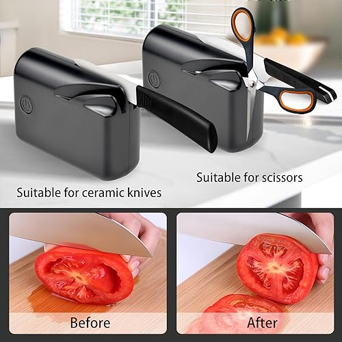 Miniatura 1 de TECKELE Afilador de cuchillos eléctrico para uso doméstico en cocina, afiladores de cuchillos portátiles para campamento, afilado rápido y pulido de