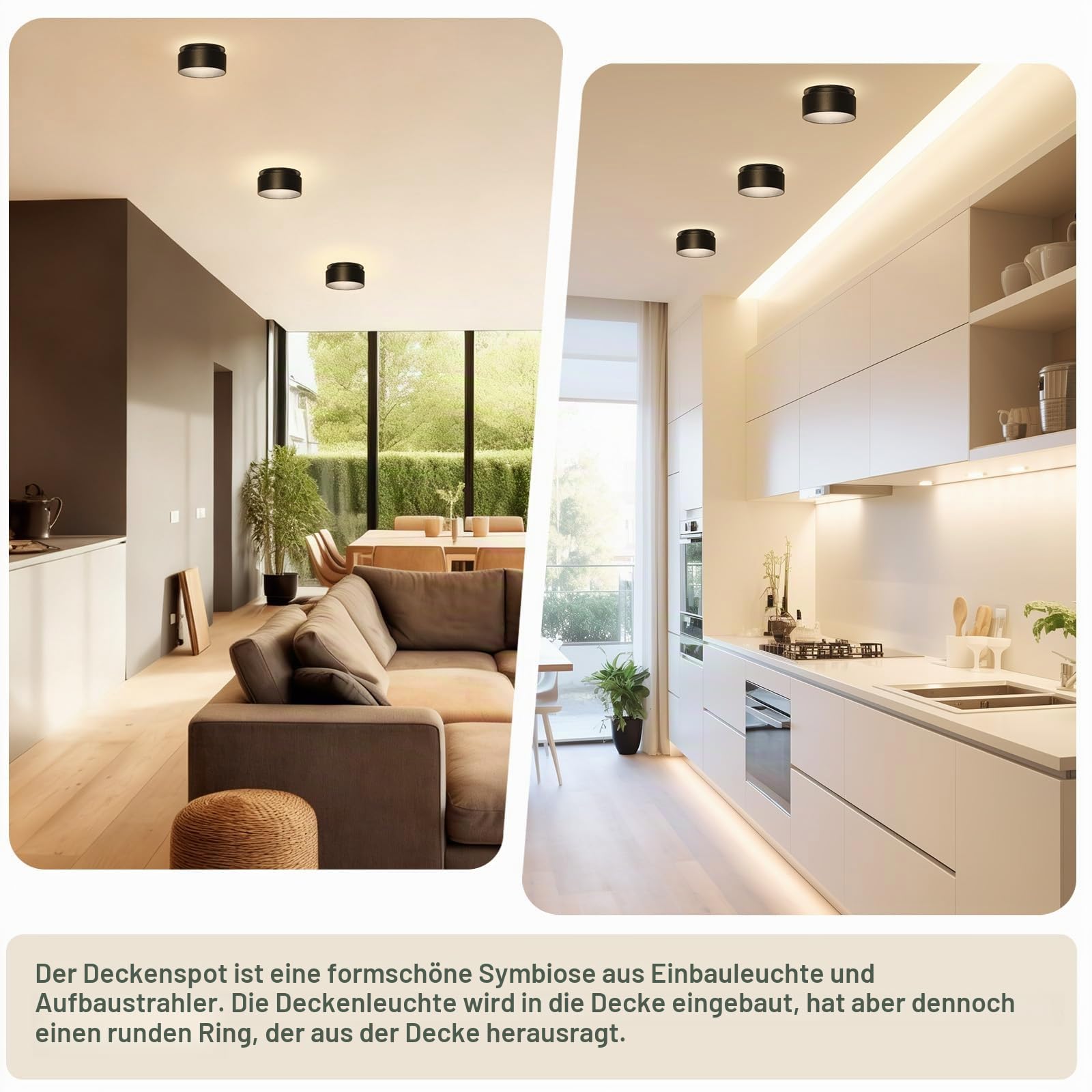 KYOTECH 4 Stücke Deckenstrahler mit indirektem Licht Schwarz LED Einbau Deckenlampe inkl. Leuchtmittel Dimmbar 3CCT 4.9W 500LM austauschbar LED modul 3000K/4000K/6500K Einbau Design Spot