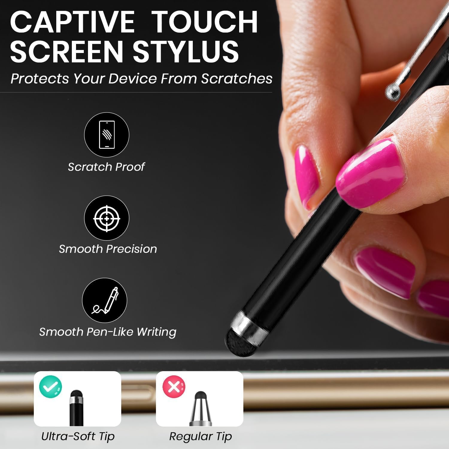 TCD 40 Pack Stylus Pen Set - Touch Screen Devices, Thick Rubber Tip - Black image 2